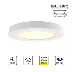 Panel LED okrągły 18W regulowany 3 barwy światła, biały