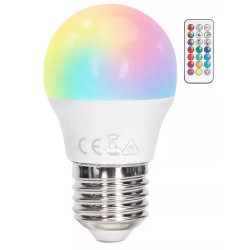 Żarówka LED E27 6W RGB + 3000K biały korpus kulka G45