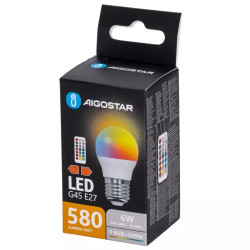 Żarówka LED E27 6W RGB + 3000K biały korpus kulka G45