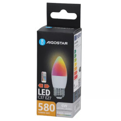 Żarówka LED świeczka E27 6W RGB + ciepła 3000K z pilotem