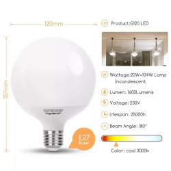 Żarówka LED G120 E27 20W 3000K ciepłe białe światło 2060lm