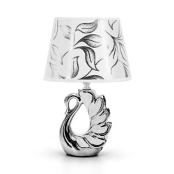 Lampa stołowa ceramiczna 40W E14 z przewodem 1,7 m srebrna biel