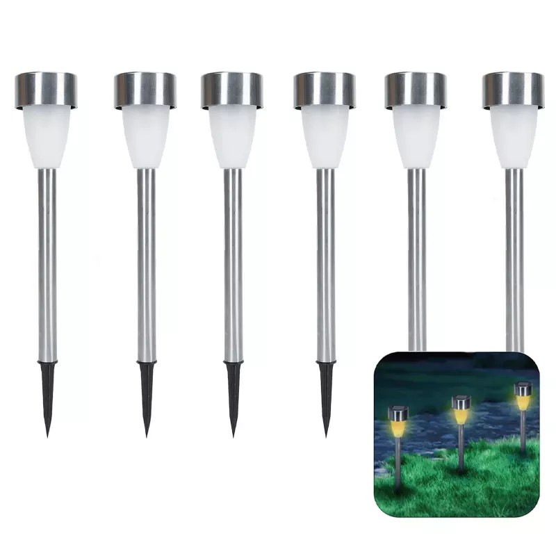 Zestaw 6 lamp solarnych wbijanych 0,018W 2700K srebrne, 37,2 cm