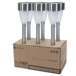 Zestaw 6 lamp solarnych wbijanych 0,018W 2700K srebrne, 37,2 cm