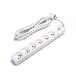 Przedłużacz 6-gniazdowy 5m biało-szary 2300W z wyłącznikiem francuski