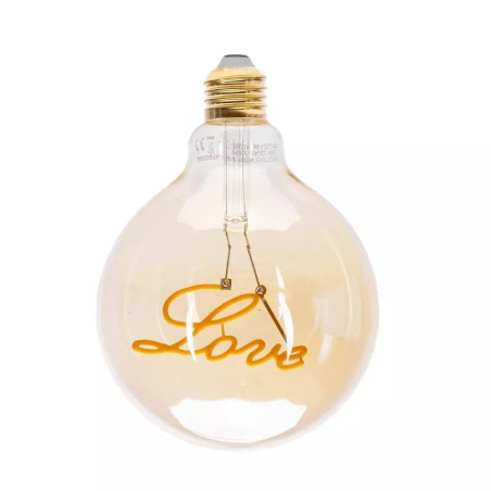 Żarówka LED filamentowa E27 4W ciepła 1800K duża bańka z napisem Love