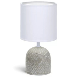 Lampa stołowa ceramiczna 40W E14 z białym abażurem i szarą podstawą