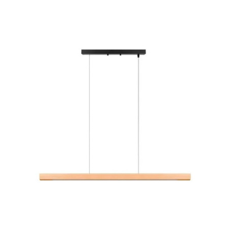 Lampa liniowa wisząca LED 120 cm z drewnianym elementem i czarną podsufitką na regulowanych linkach