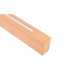 Lampa liniowa wisząca LED 120 cm z drewnianym elementem i czarną podsufitką na regulowanych linkach
