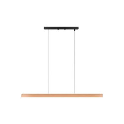 Lampa liniowa wisząca LED 120 cm z drewnianym elementem i czarną podsufitką na regulowanych linkach