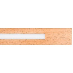 Lampa liniowa wisząca LED 120 cm z drewnianym elementem i czarną podsufitką na regulowanych linkach