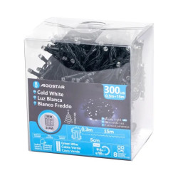Lampki sznurkowe 300 LED 15m zimna biel na 3 baterie AA IP44