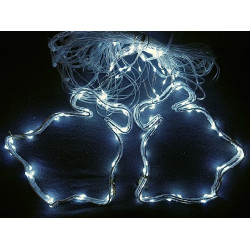 Kurtyna świetlna z 8 białymi dzwonkami LED rozłożona na ciemnym tle